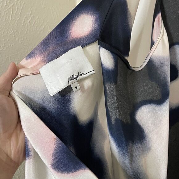 3.1 Phillip Lim silk blue ivory graphic abstract scoop back slip dress size 6 - Picture 6 of 6